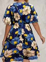 Floral Print V Neck Knee Length Dress