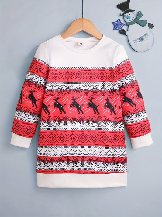 Girls' Christmas Fleece Longline Sweatshirt for Autumn & Winter