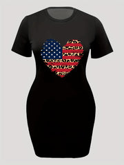  Independence Casual Dress Women's Plus Flag Pattern Heart Print