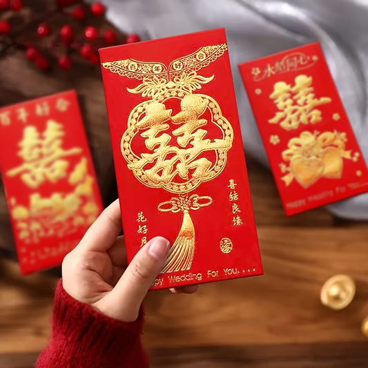 6pcs Hot Stamping Red Envelopes Wedding Gift Bags