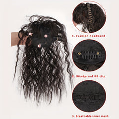 Short Curly Hair Topper w/Bangs & Headband Clip In Extensions