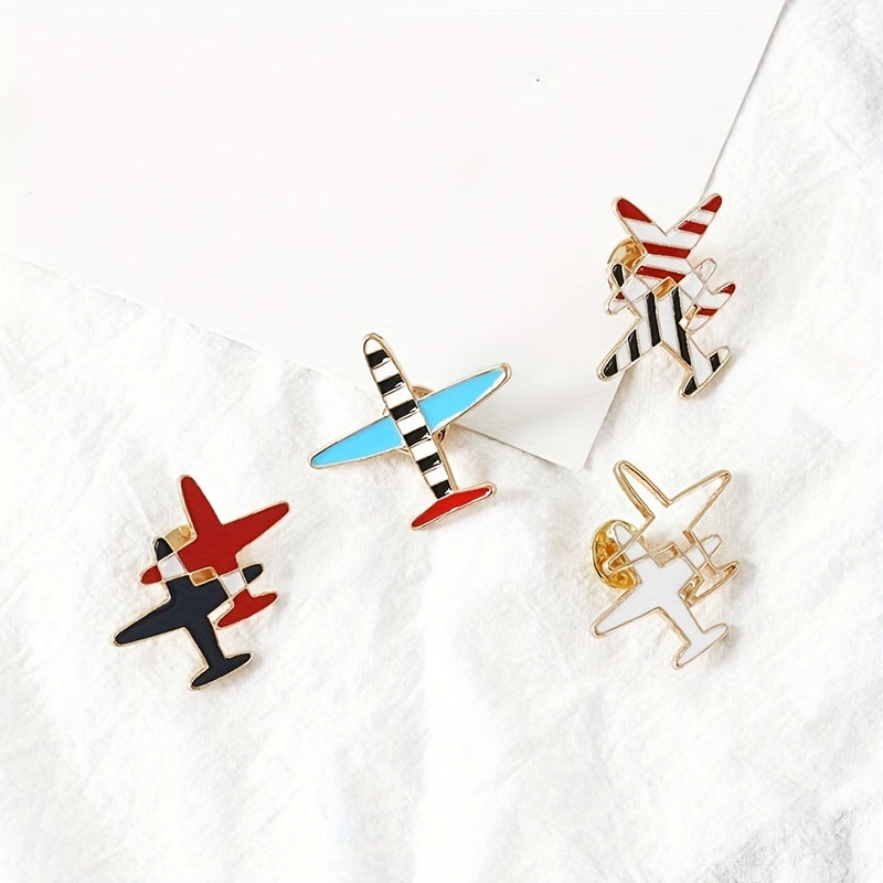 Men's Small Airplane Brooch Flower Badge Striped Airplane Brooch