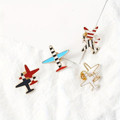 Men's Small Airplane Brooch Flower Badge Striped Airplane Brooch