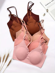 5 Pcs Seamless Wireless Bras Soft Comfy Solid Bra with Removable Pads