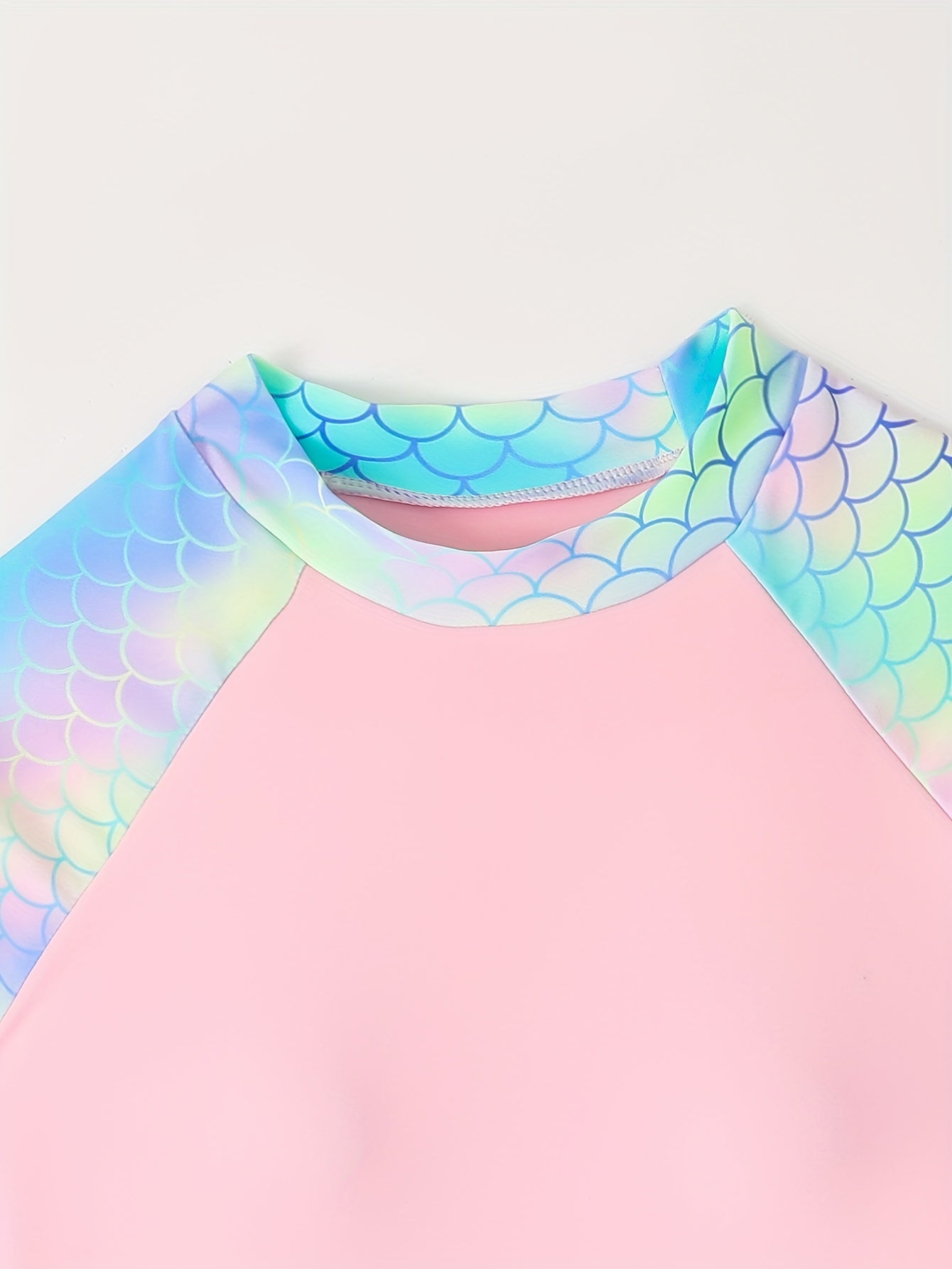 2pcs Girls Fish Scale Swimsuit Set Long Sleeve Top Shorts Summer Clothes