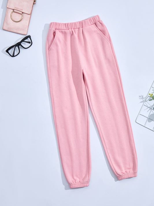 Girls Thermal Lined Fleece Elastic Waist Sweatpants