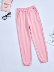 Girls Thermal Lined Fleece Elastic Waist Sweatpants