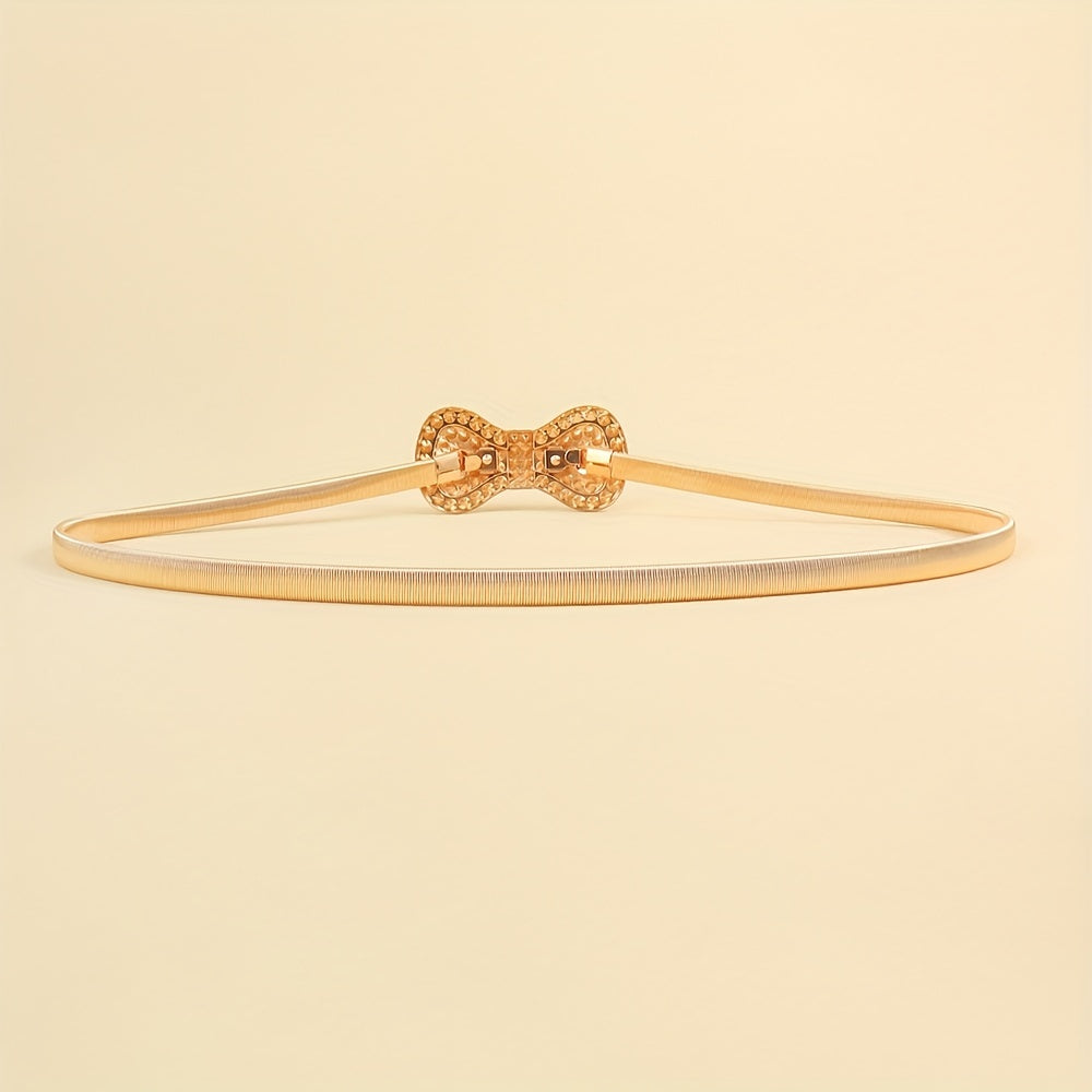 Rhinestone Bow Waist Chain Elastic Belt for Women
