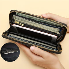 Cowhide Leather Crocodile Embossed Wallet Long Zipper Clutch