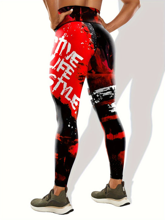 Letter Pattern Yoga Pants High Waist Tummy Control Running Leggings