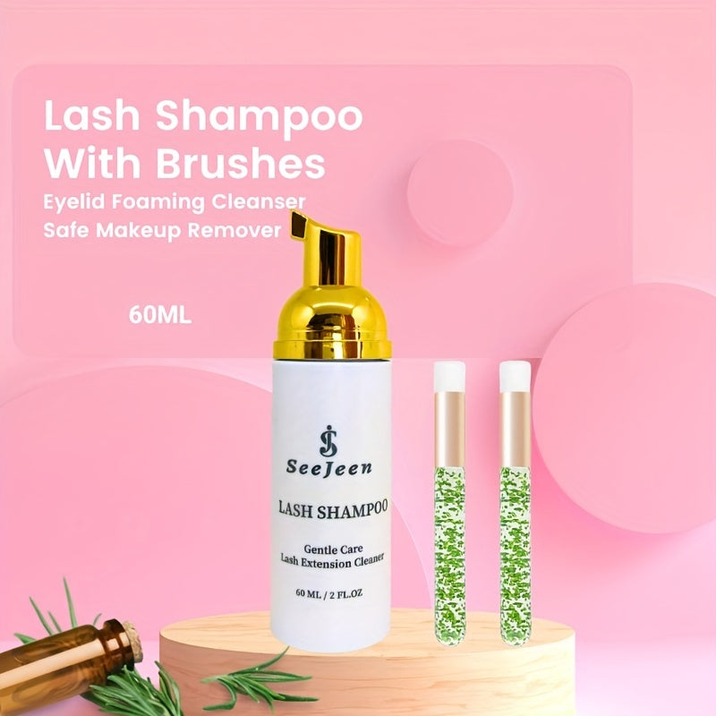 Lash Shampoo 60ml & 2 Brushes Eyelash Cleanser for Extensions & Lashes
