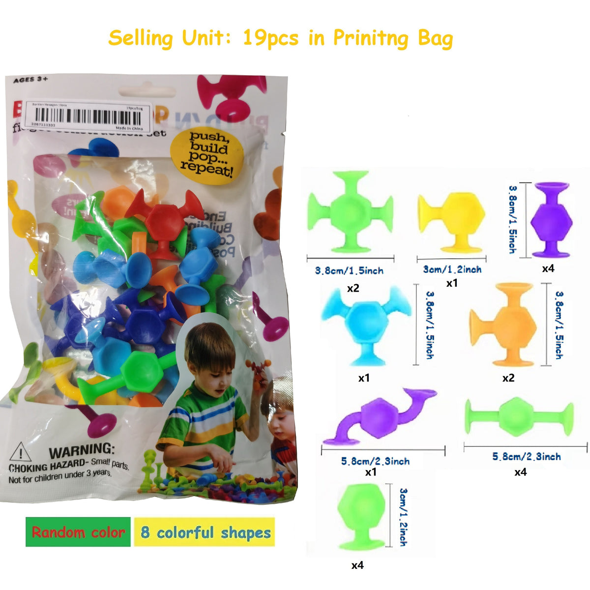 19pcs Suction Cup Bath Toys Fidget Toys Set Travel Toys For Children