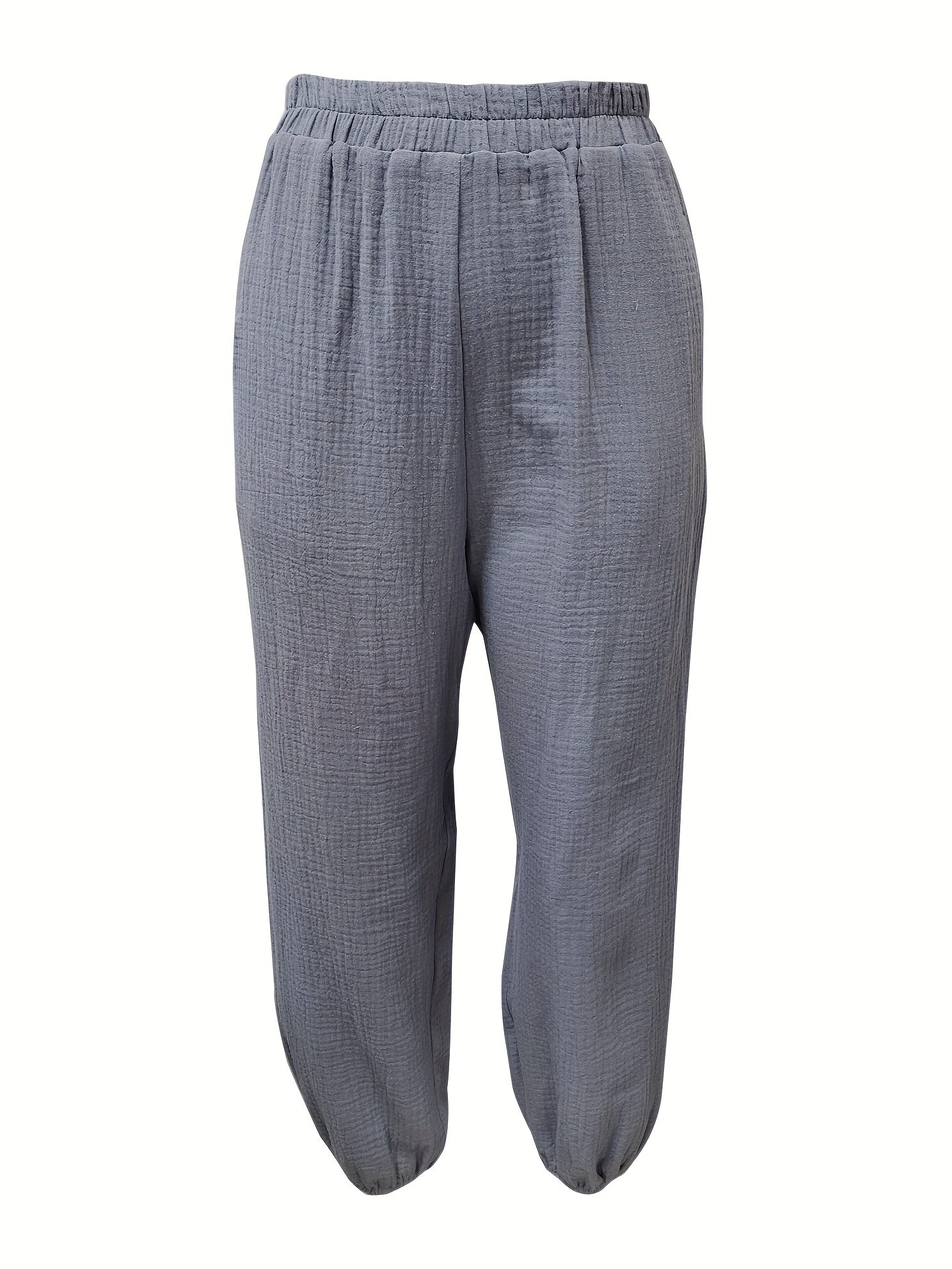 Solid Casual Two piece Set Crew Neck Loose Tops & Elastic Waist Jogger Pants