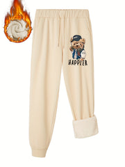Women's Bear & Letter Print Fleece Joggers