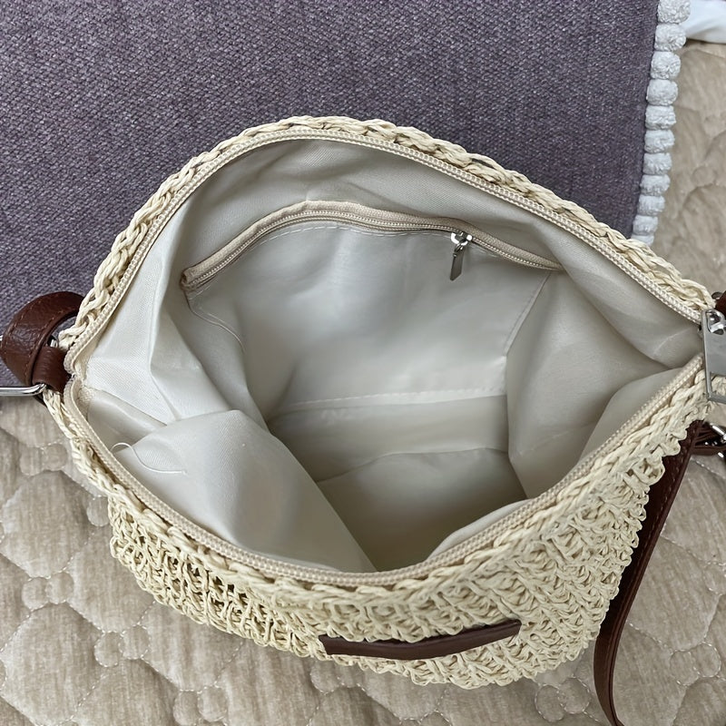 Woven Straw Bag Retro Mini Crossbody Bag for Travel Holiday Beach