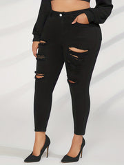  Solid Ripped High Rise Jeans