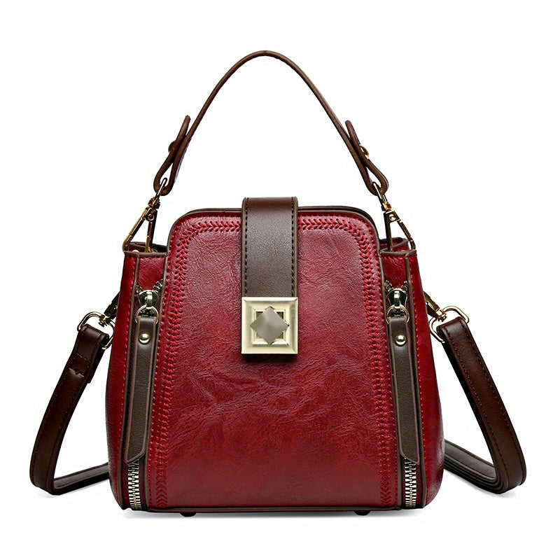 Stylish PU Leather Shoulder Bag Top Handle Zipper Crossbody Bag
