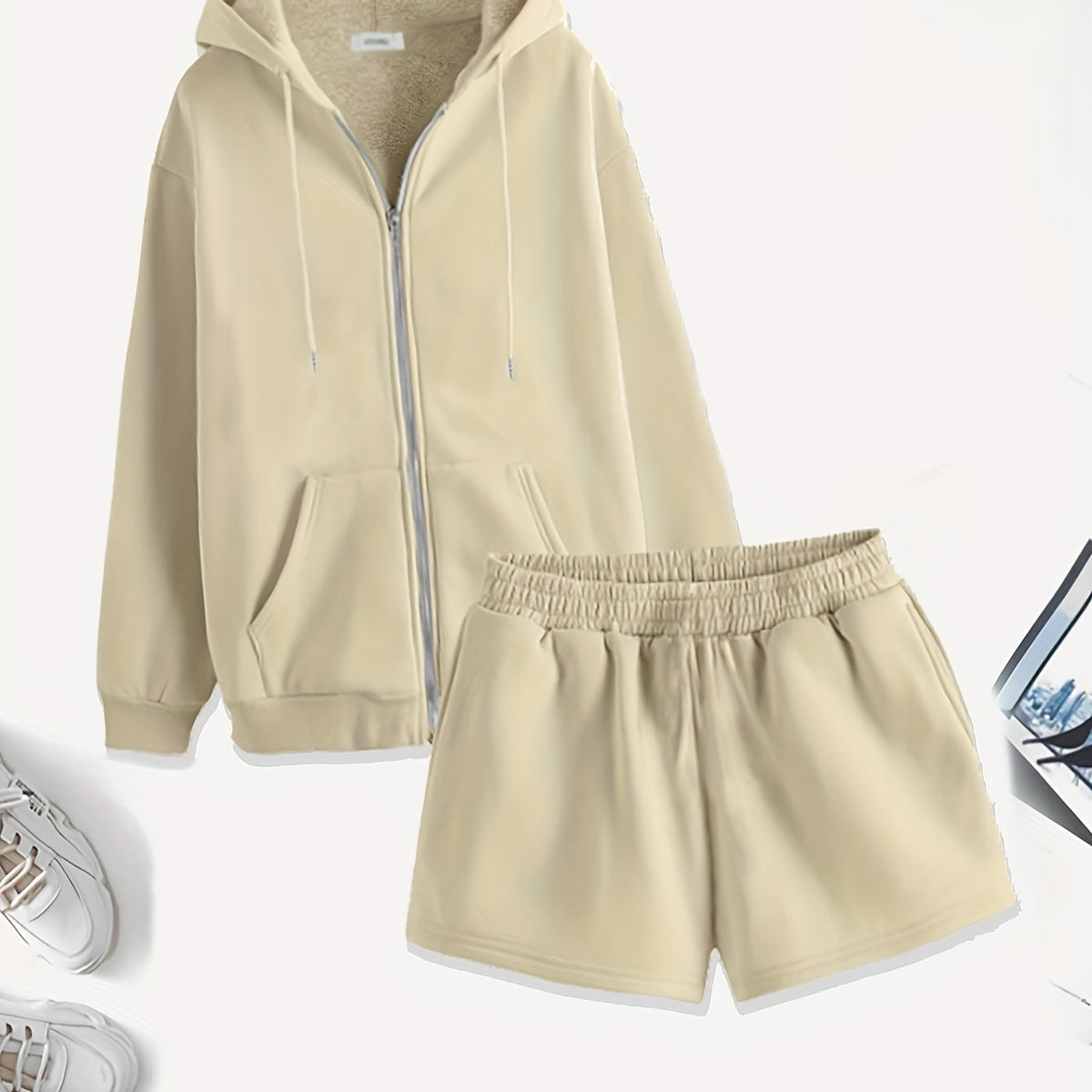  Casual Outfits: Solid Hoodie & Shorts Set