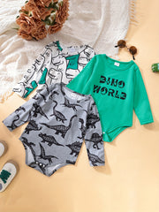 Baby Boy Triangle Bodysuits Long Sleeve Dinosaur Rompers Set