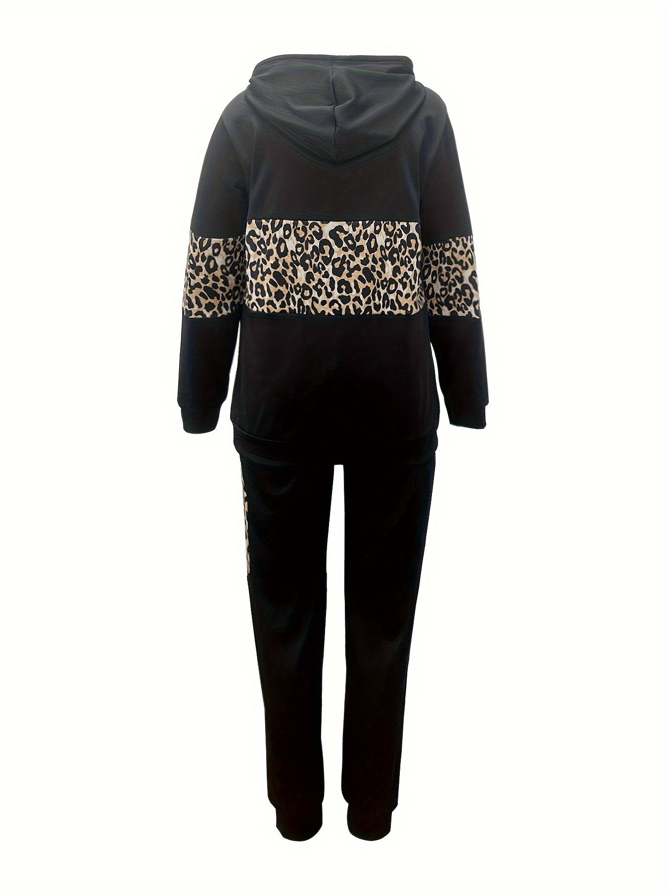 Women's Plus Leopard Print Hoodie & Pants Outfits 2 Piece Set