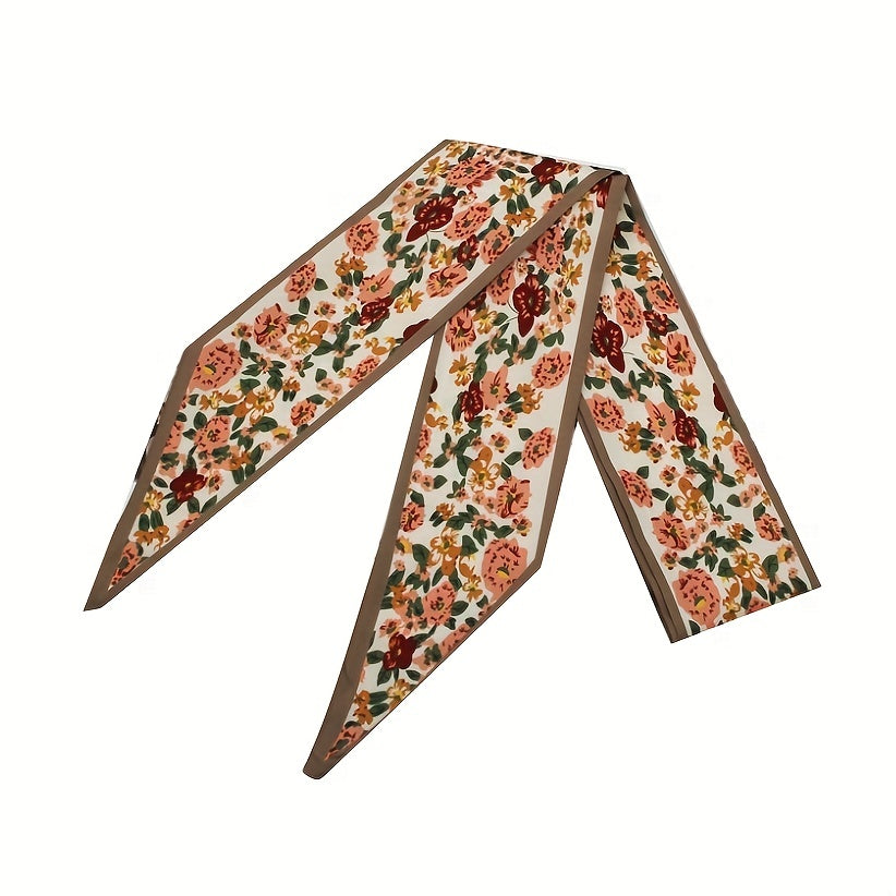 2pcs Floral Skinny Scarf Long Ribbon Neckerchief Twilly Scarf for Women