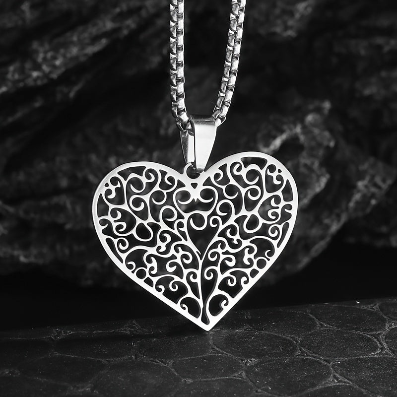 Stainless Steel Heart Pendant Necklace with Tree of Life Unisex Jewelry