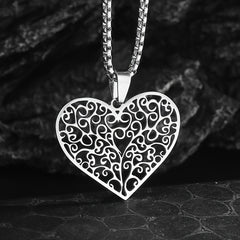 Stainless Steel Heart Pendant Necklace with Tree of Life Unisex Jewelry