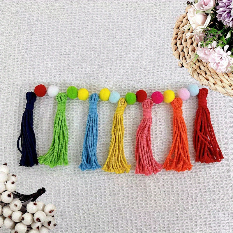 1pc Colorful Rainbow Tassel Garland Pompom Garland Bohemian Tassel Garland