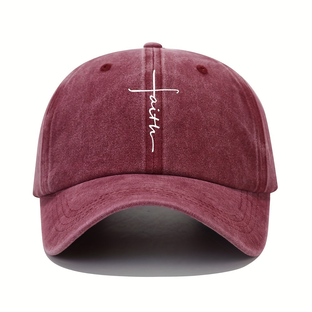Vintage Distressed Baseball Cap With Faith Letter Sun Print
