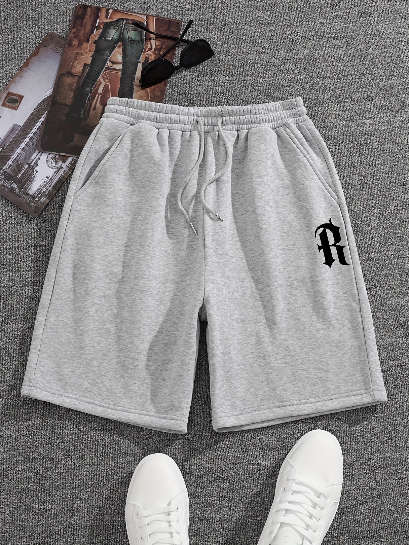 Men's R Graphic Drawstring Shorts for Summer