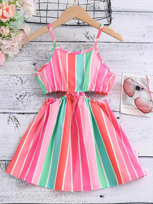 Girls Striped Cut Out Dress for Spring or Summer
