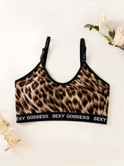 3 Pcs Leopard Print Wireless Bra Stretch Push Up Everyday Lingerie