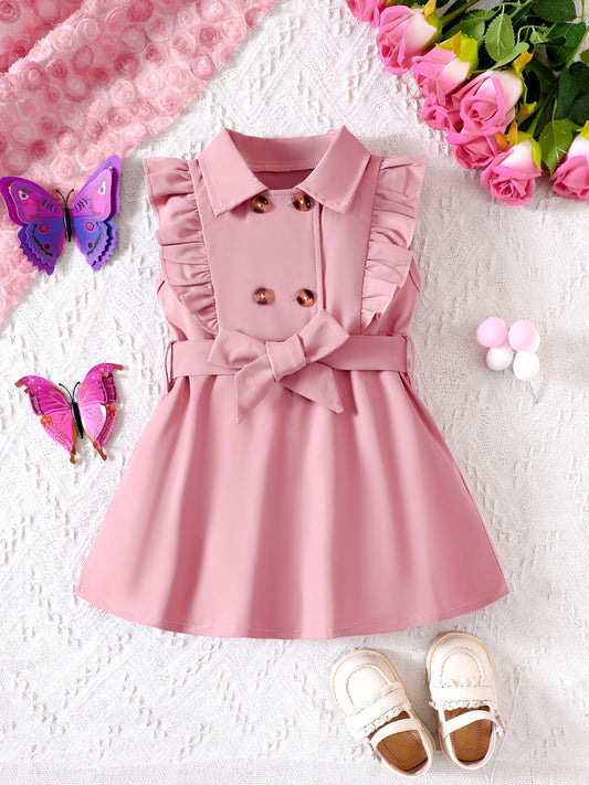 Baby Girls Casual Button Front Ruffle Trim Dress