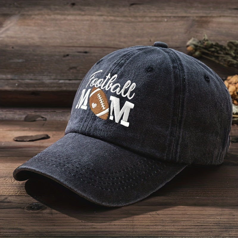 FOOTBALL MOM Embroidery Baseball Cap Distressed Dad Hat for Women