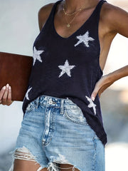Star Pattern Sleeveless Knit Tank Top for Spring & Summer