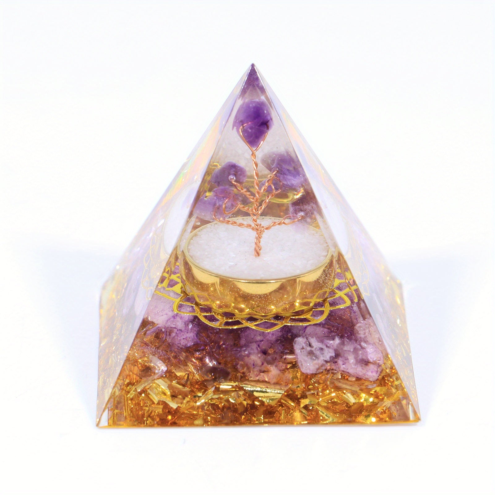 Tree Of Life Orgone Pyramid with Amethyst Ball