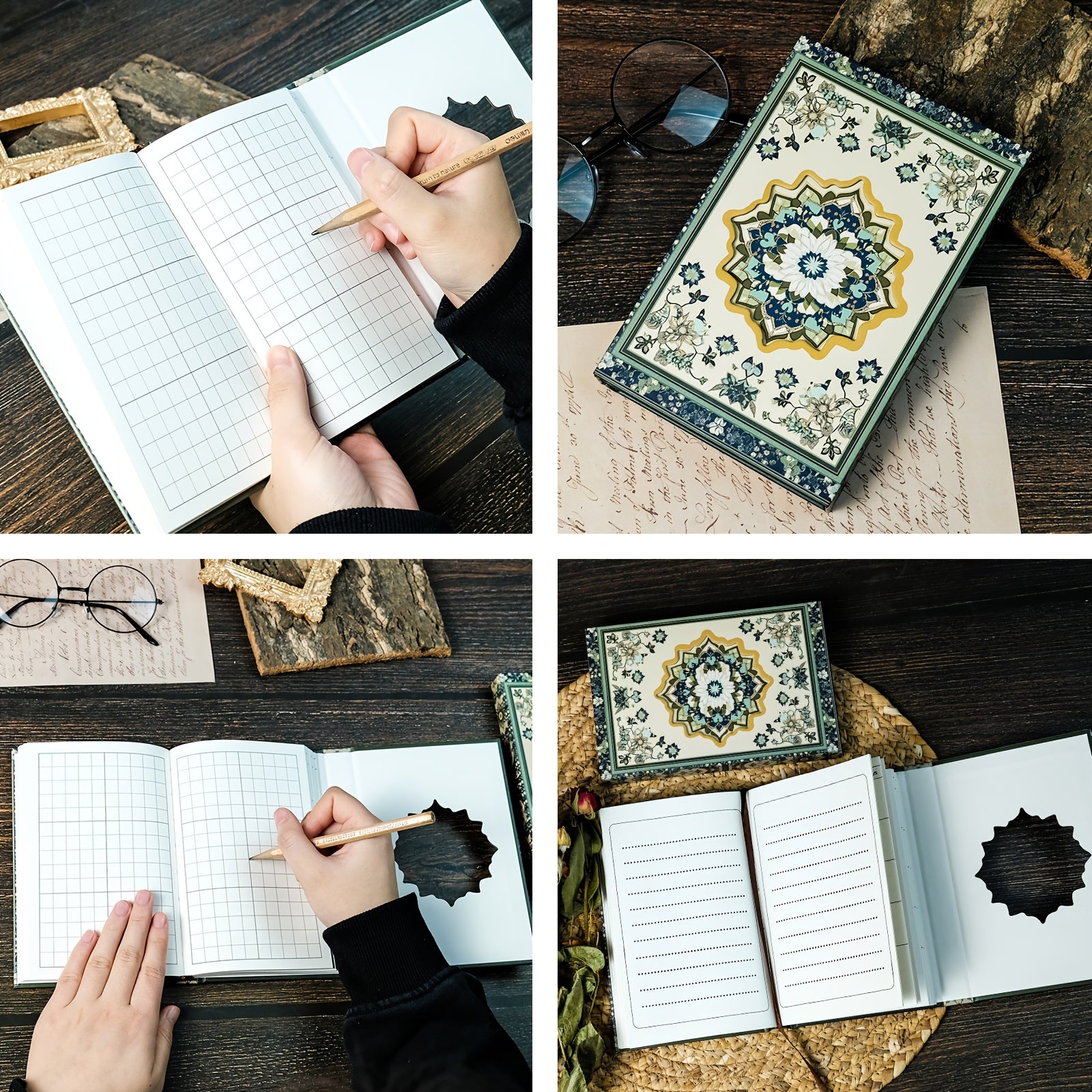 Peacock Green Floral Notebook with Magnetic Closure