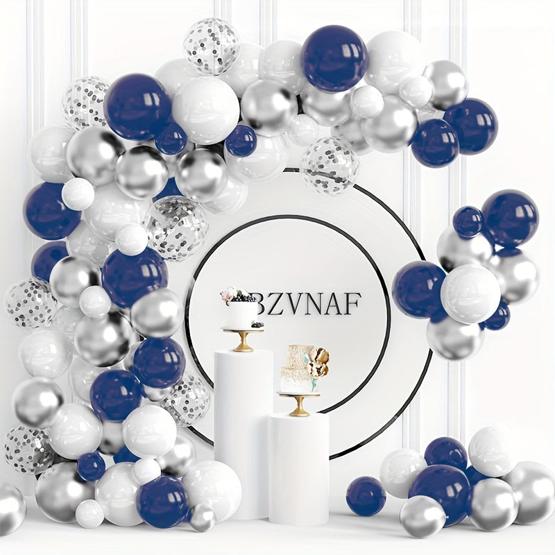 Silvery Balloon Wreath Set Navy And Silvery Confetti Balloon Arch