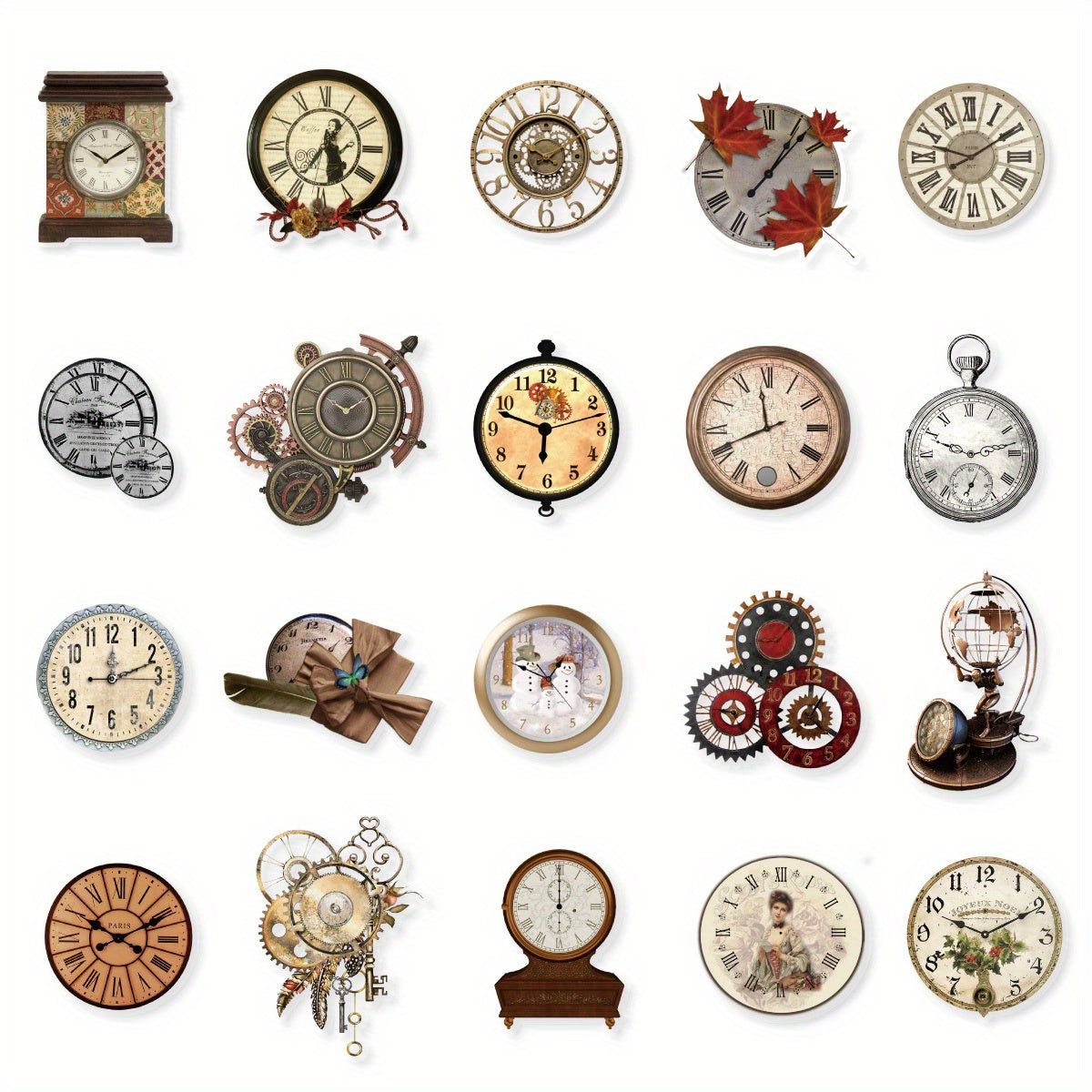 40 Retro Clock Stickers Washi Scrapbooking Decals Mixed Col