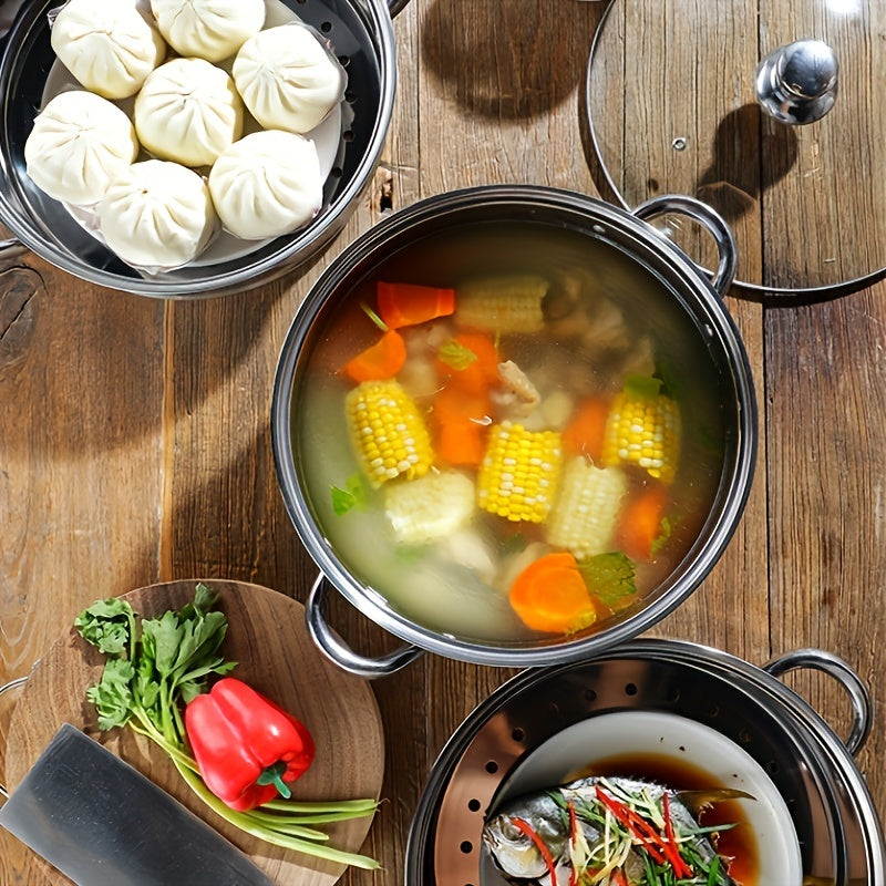 3 Tier Steamer Pot With Lid Stainless Steel Stockpot Kitchen Utensils