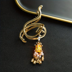 Luminous Lantern FauxPearl Tassel Hair Claw Clip Metal Golden Retro
