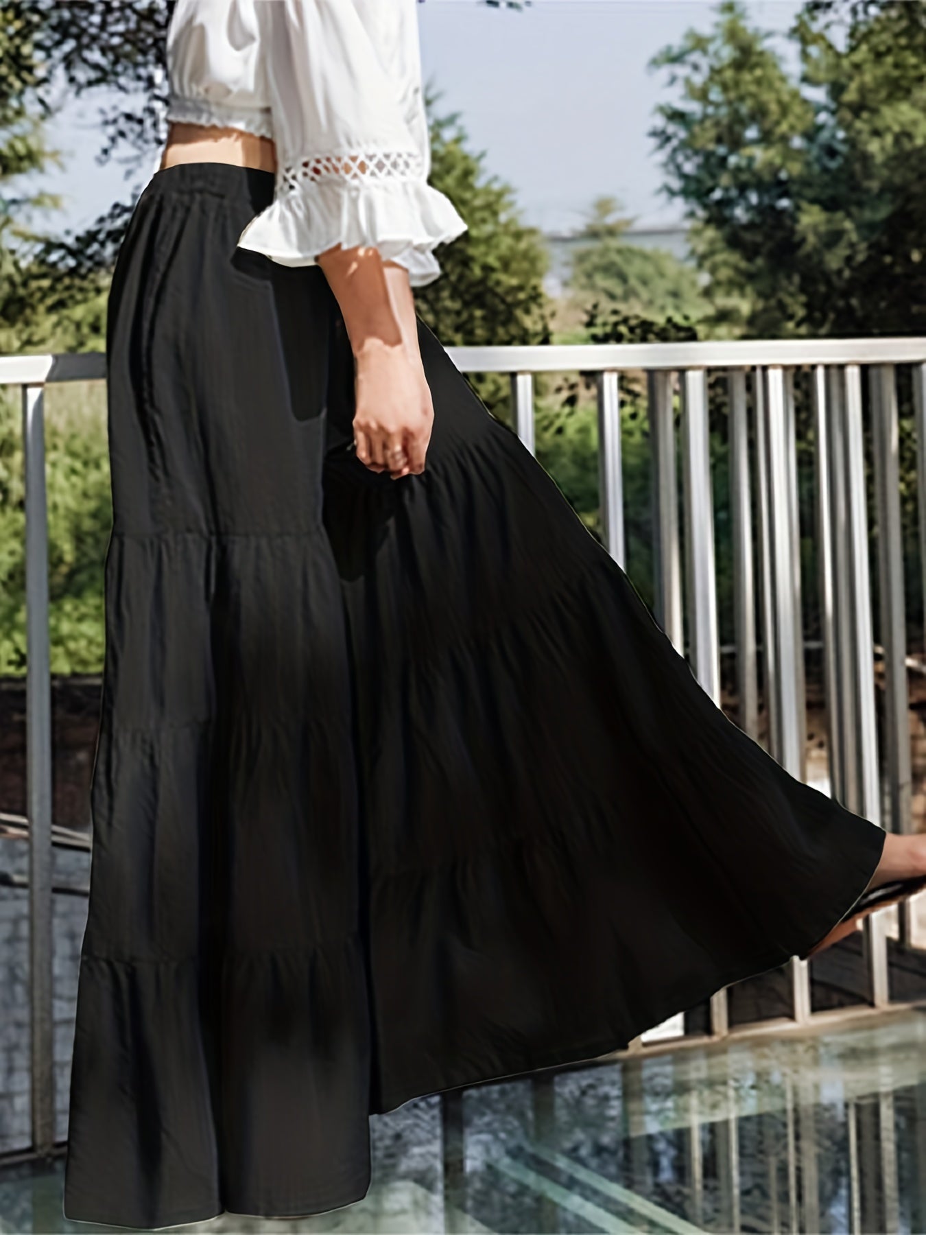 Women's Plus Size Elastic High Rise Wide Leg Trousers