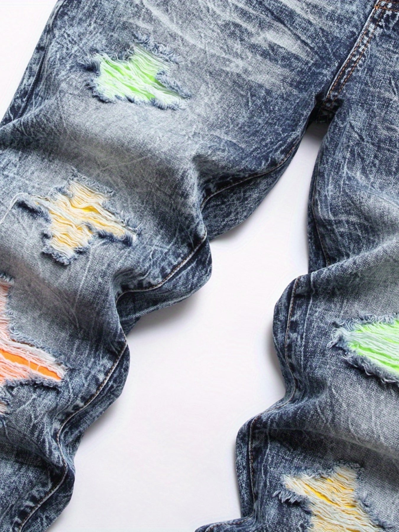 Boys Ripped Patch Jeans Skinny Slim Fit Washed Denim Long Pants Kids