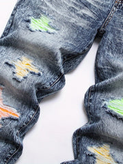 Boys Ripped Patch Jeans Skinny Slim Fit Washed Denim Long Pants Kids