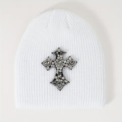Y2K Cross Patch Beanie Unisex Candy Knitted Hat Gothic Skull Cap