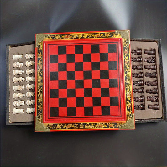 Vintage 3D Resin Chess Pieces Wooden Table Chess Game