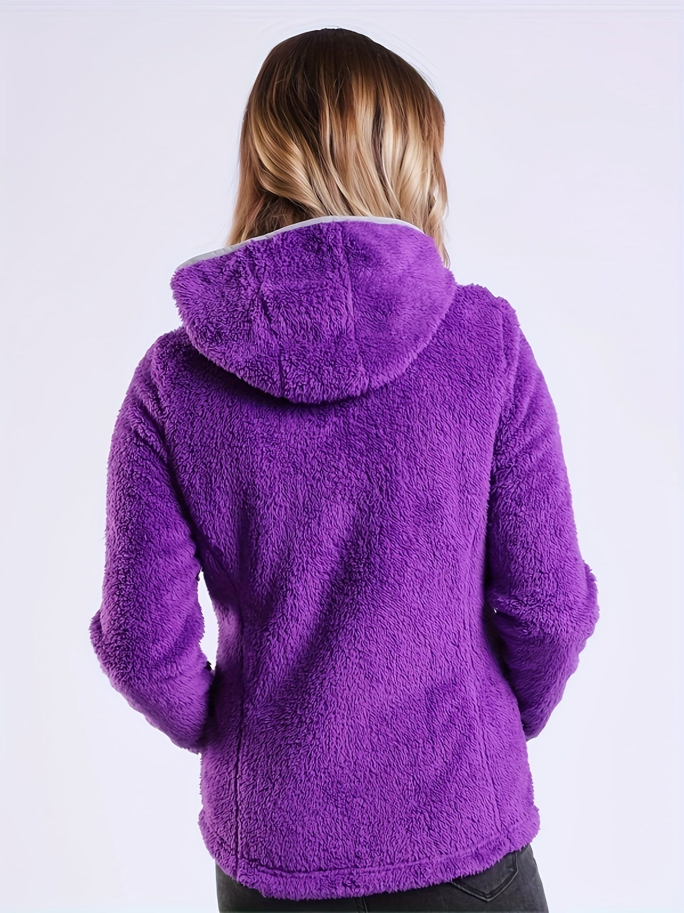 Women's Fleece Hooded Jacket Soft Thermal Zip Up Jacket Winter Outdoor