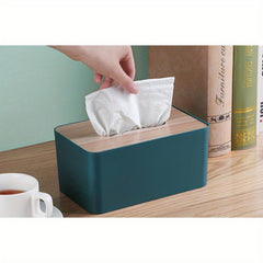 Nordic Style Plastic Tissue Box with Wooden Cover