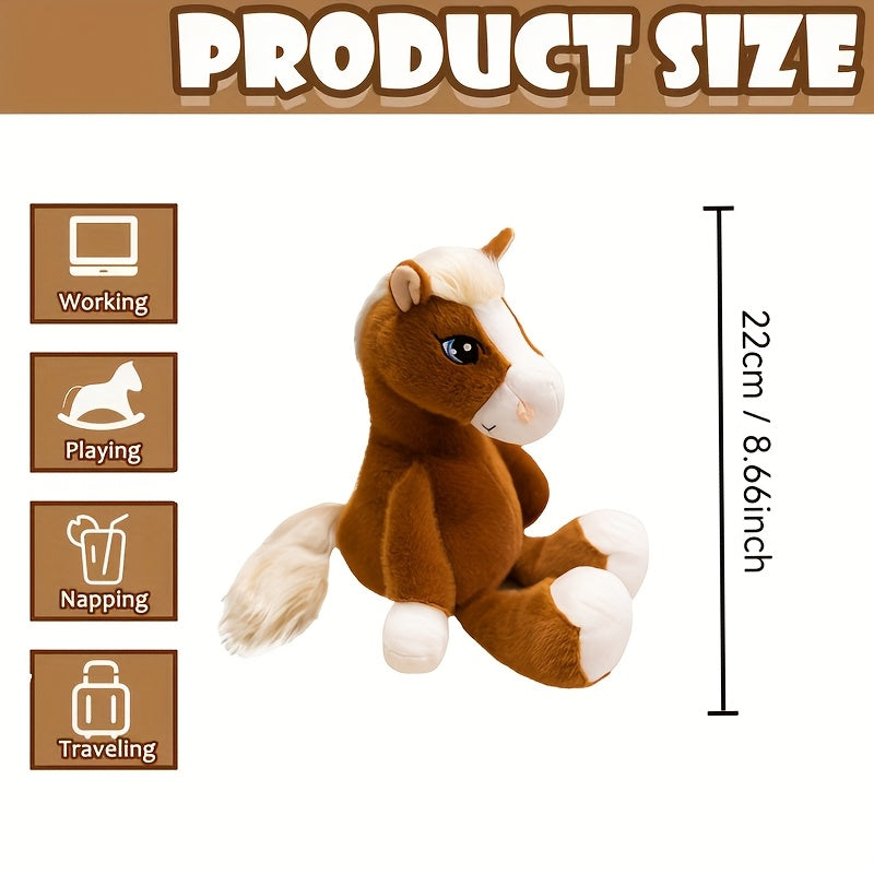 Cartoon Horse Plush Toy 8.66in Khaki Light Brown Dark Brown Soft Textured