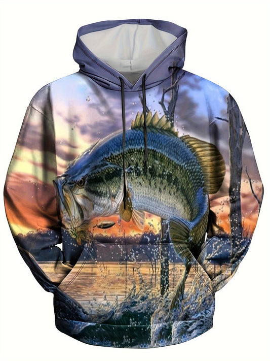3D Print Fish Hoodie Men's Graphic Pullover Autumn Winter